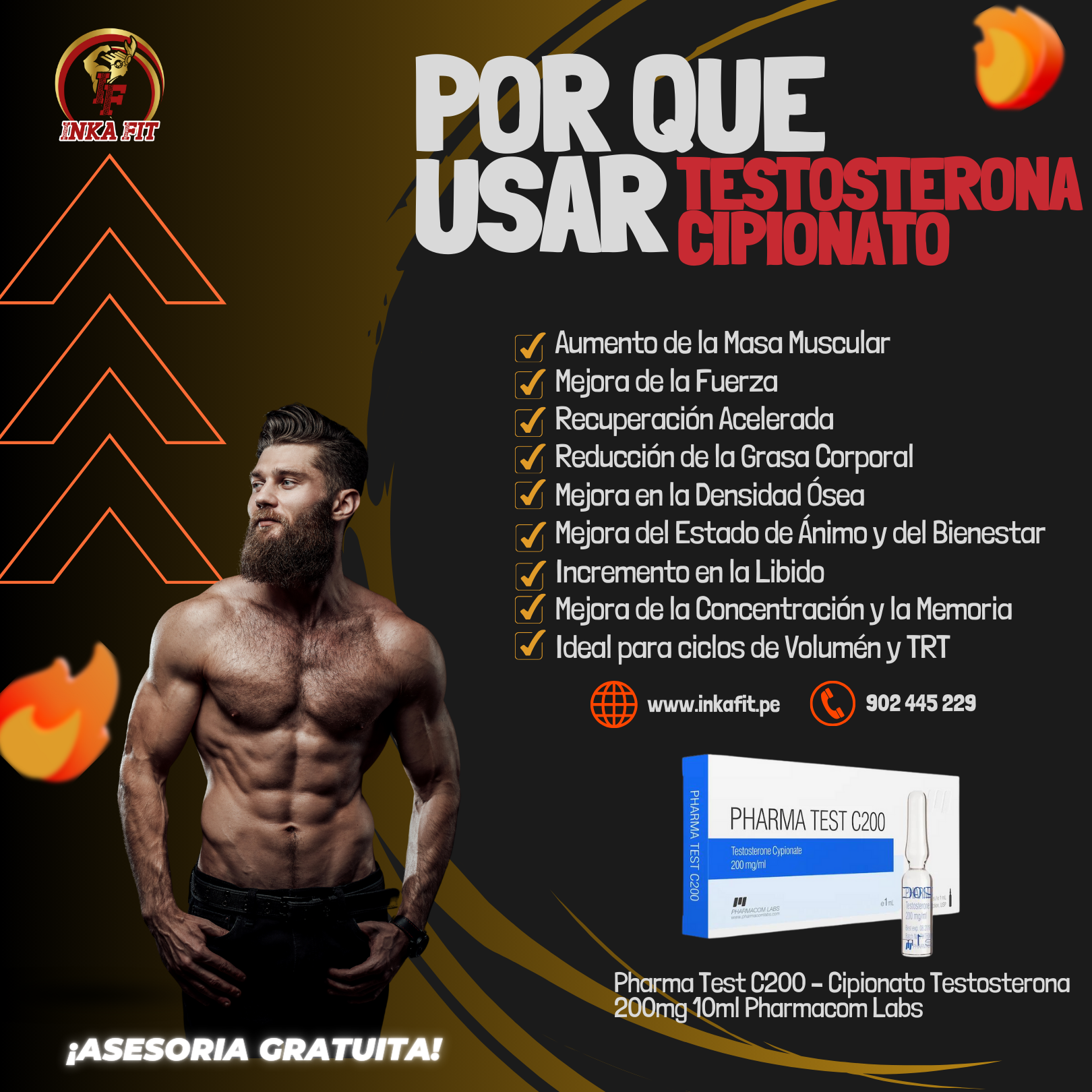 Pharma Test C200 – Cipionato Testosterona 200mg 10ml Pharmacom Labs - Imagen 3