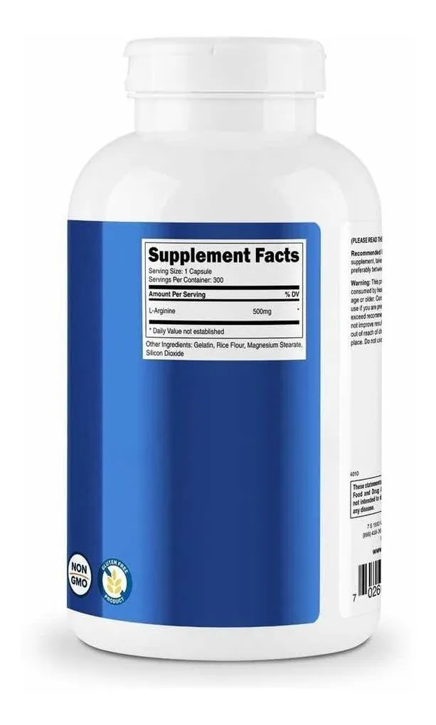 L Arginina L Arginine Hcl 300 Capsulas 500mg Oxido Nítrico - Imagen 4