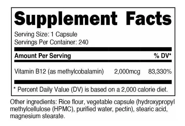 Cobalamina Vitamina B12 240 Capsulas 2000 Mcg Sublingual Nutricost American - Imagen 2