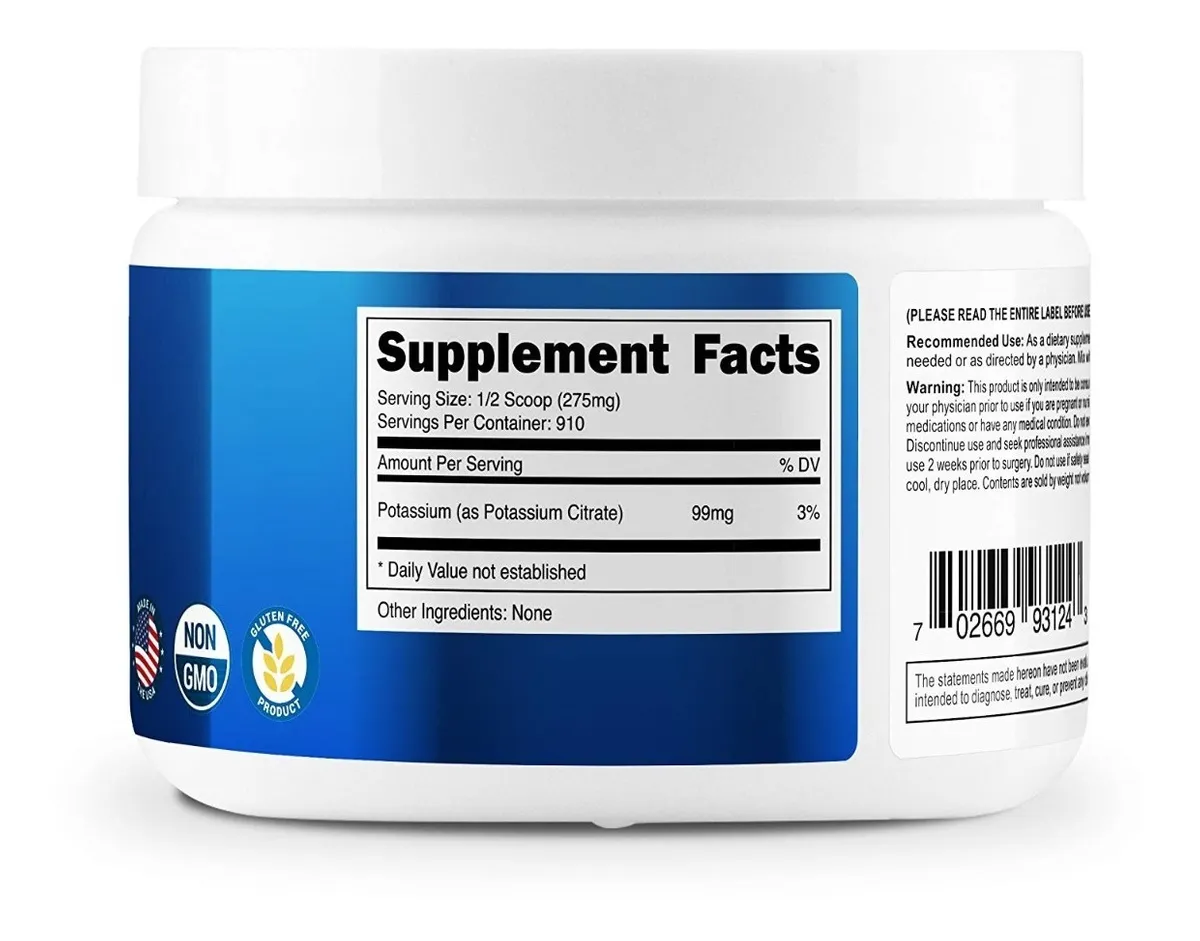 Citrato De Potasio En Polvo 500 gr 99 mg Nutricost American - Imagen 2