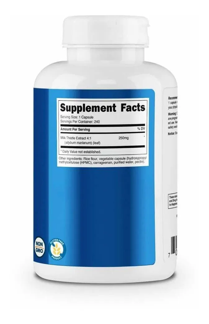 Cardo Mariano Milk Thistle Silimarina Protector Hepático 240 Capsulas 250 mg Nutricost American - Imagen 2