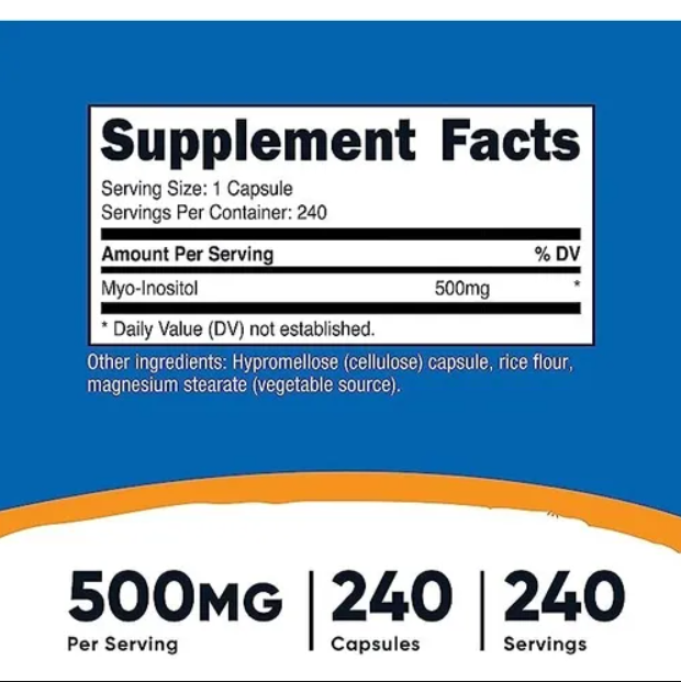 Inositol Vitamina B8 500 Mg 240 Capsulas Importado Nutricost