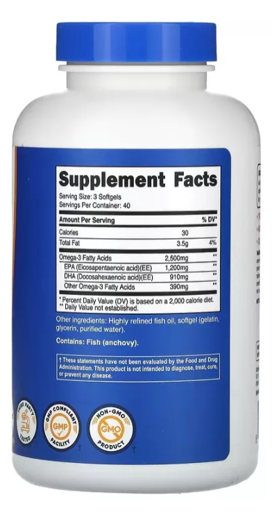 Omega 3, Epa 1200 mg Dha 910 mg 120 Sgels Importado USA Nutricost