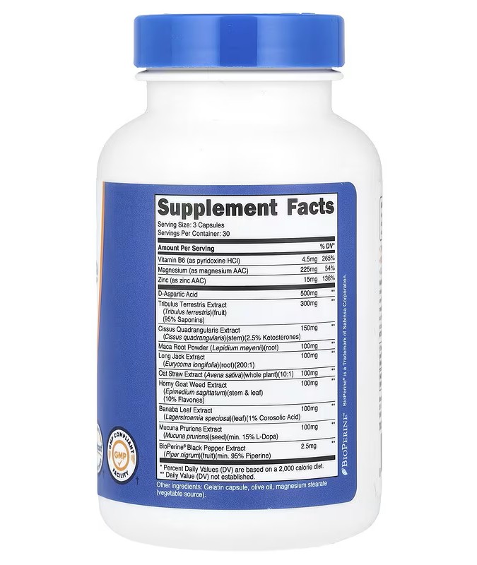 Precursor De Testosterona Complex 1800mg 90 Capsulas Importado USA Nutricost