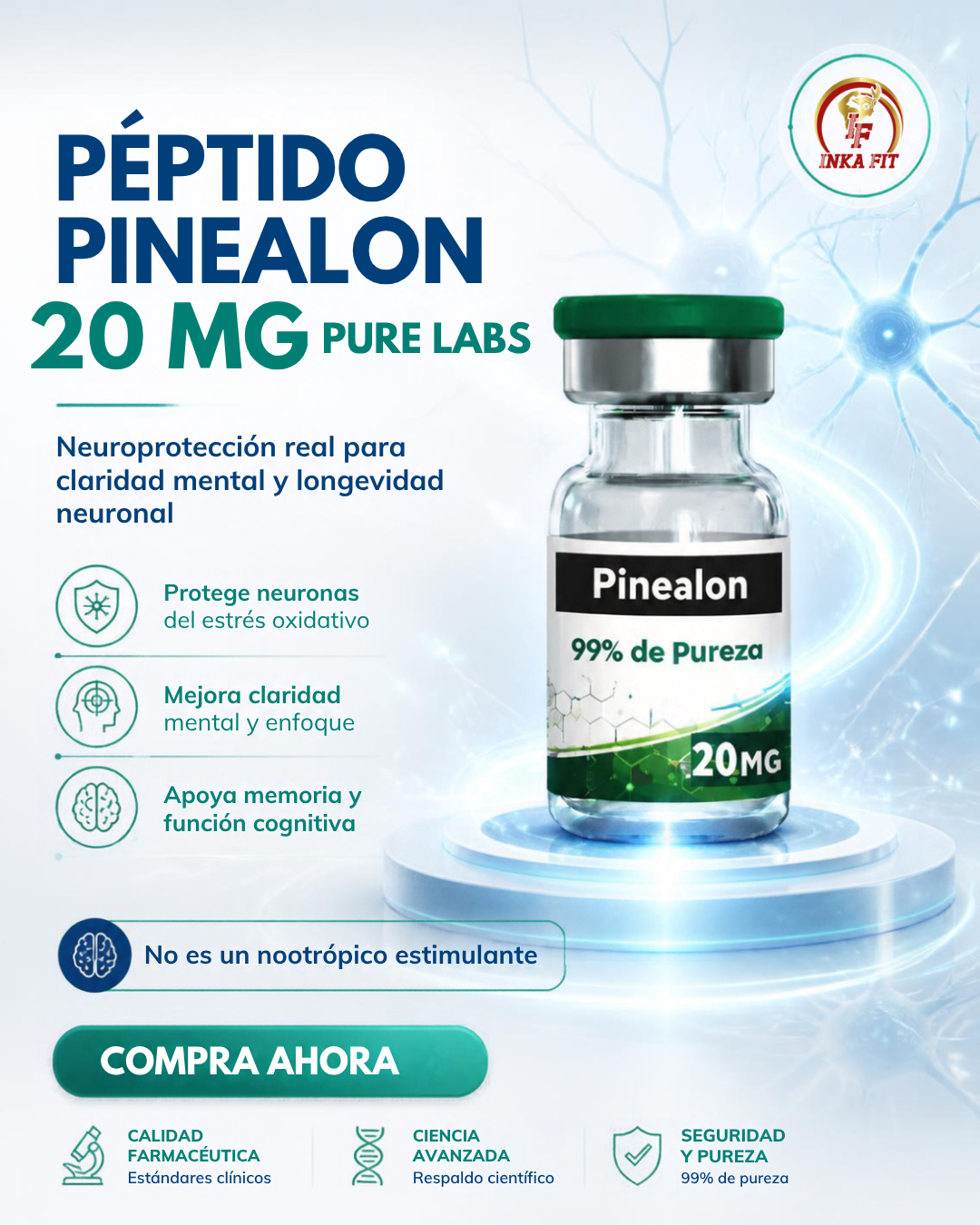 pinealon, péptido pinealon, pinealon 20mg, pinealon liofilizado, pure labs perú, comprar pinealon perú, comprar péptidos lima, tienda de péptidos perú, inkafit, agua bacteriostática 5ml, comprar agua bacteriostática perú, péptidos nootrópicos, biohacking perú, péptidos para el cerebro, salud cognitiva, suplementos antienvejecimiento, pinealon pure labs, reconstitución de péptidos, cuidado capilar y antiedad