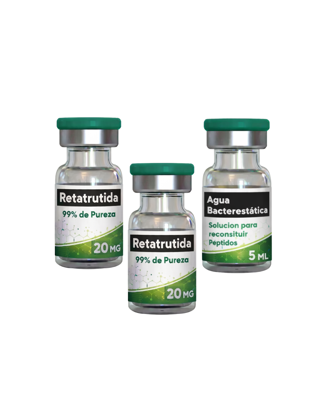 Péptido Retatrutida (Retatrutide) 40mg 2 viales de 20mg + Agua Bactereostatica de 5ml Pure Labs