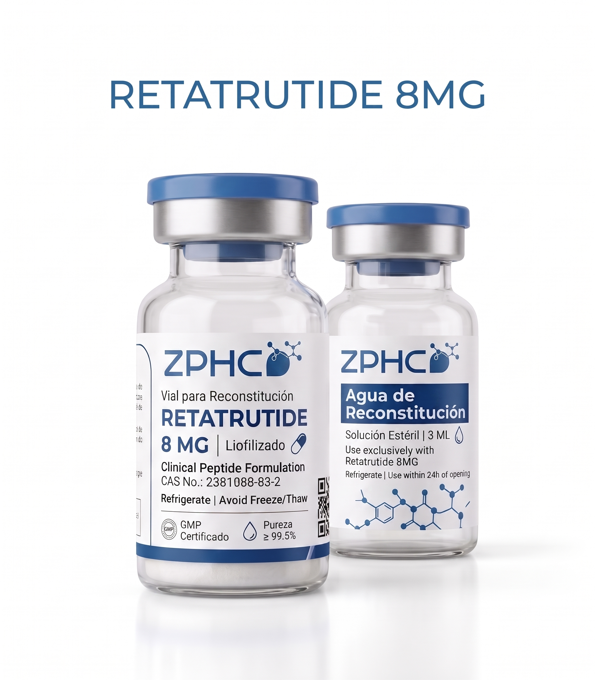 Péptido Retatrutide 8mg ZPHC + Agua Bac 3ml – Control de Peso y Grasa Rebelde