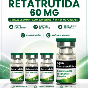 Péptido Retatrutida (Retatrutide) 60mg 3 viales de 20mg + Agua Bactereostatica de 10ml Pure Labs