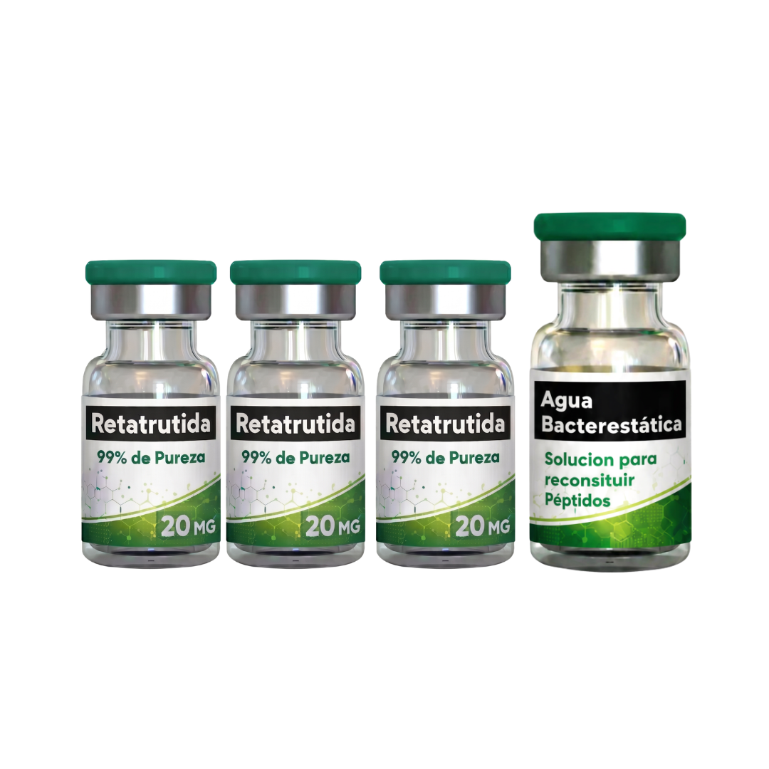 Péptido Retatrutida (Retatrutide) 60mg 3 viales de 20mg + Agua Bactereostatica de 10ml Pure Labs Péptido Retatrutida (Retatrutide) 60mg 3 viales de 20mg + Agua Bactereostatica de 10ml Pure Labs