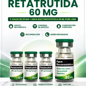 Péptido Retatrutida (Retatrutide) 60mg 3 viales de 20mg + Agua Bactereostatica de 20ml Pure Labs