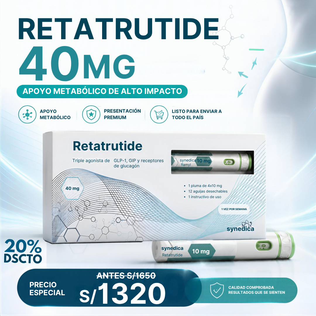 Péptido Retatrutide Retatrutida 40mg Pluma Pen Synedica Labs – Agonista Triple GLP-1 y Quemador de Grasa