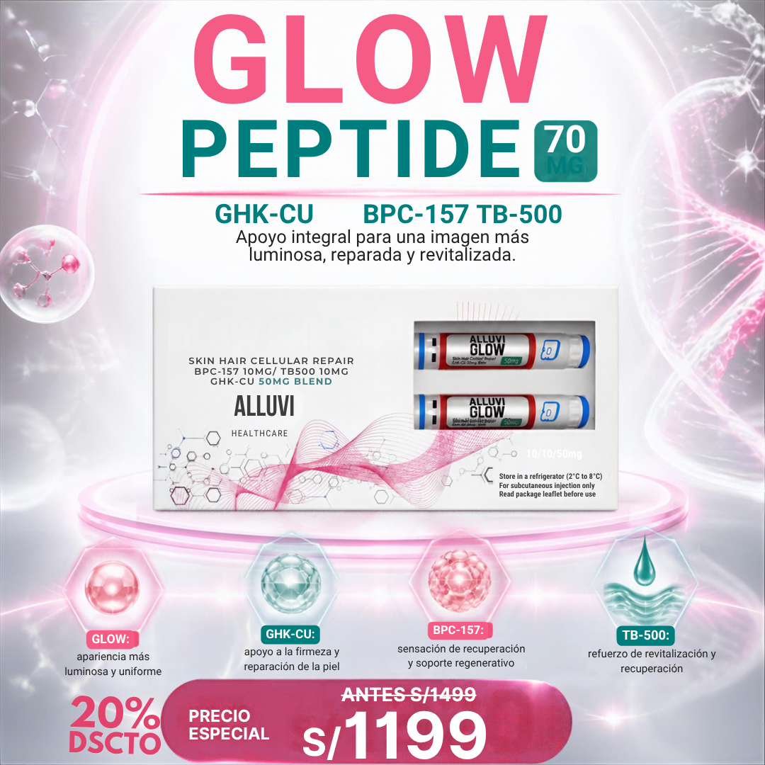 Alluvi GLOW Blend: GHK-Cu (50mg) + BPC-157 (10mg) + TB-500 (10mg) Pluma Pen Regeneración Celular, Antienvejecimiento y Crecimiento Capilar
