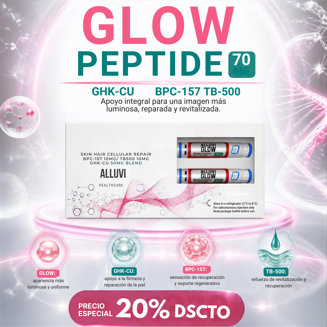 Alluvi GLOW Blend: GHK-Cu (50mg) + BPC-157 (10mg) + TB-500 (10mg) Pluma Pen Regeneración Celular, Antienvejecimiento y Crecimiento Capilar