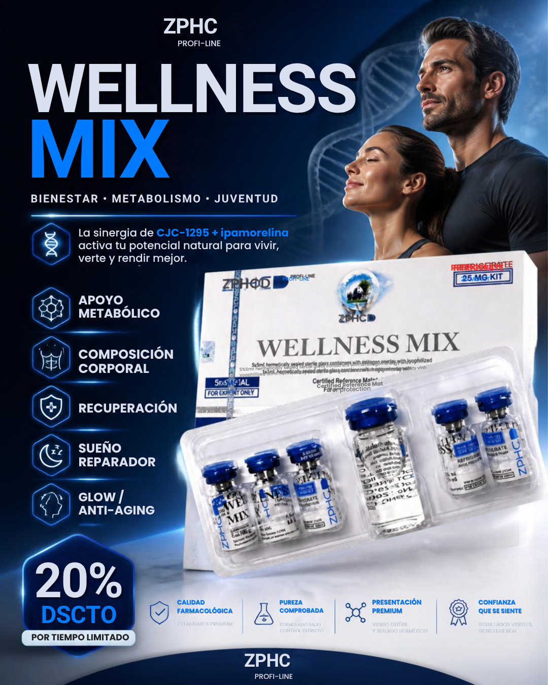 Wellness Mix 25mg (Ipamorelina 2,5mg + CJC-1295 2,5mg) 5 viales × 5mg Zphc Pharma