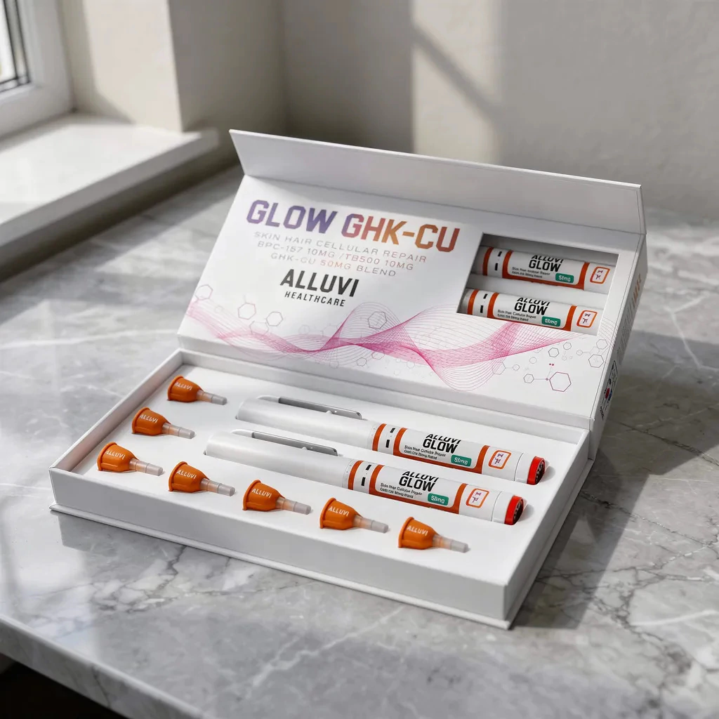 Alluvi GLOW Blend: GHK-Cu (50mg) + BPC-157 (10mg) + TB-500 (10mg) Pluma Pen Regeneración Celular, Antienvejecimiento y Crecimiento Capilar Alluvi GLOW Blend: GHK-Cu (50mg) + BPC-157 (10mg) + TB-500 (10mg) Pluma Pen Regeneración Celular, Antienvejecimiento y Crecimiento Capilar
