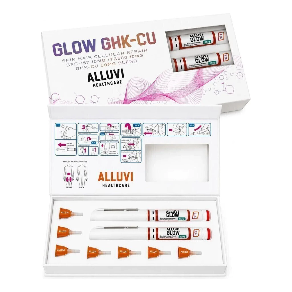 Alluvi GLOW Blend: GHK-Cu (50mg) + BPC-157 (10mg) + TB-500 (10mg) Pluma Pen Regeneración Celular, Antienvejecimiento y Crecimiento Capilar
