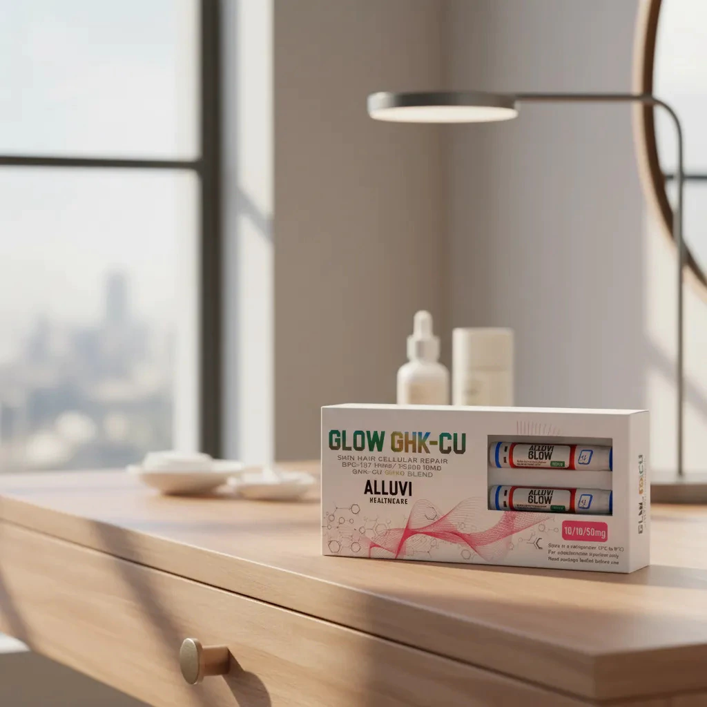 Alluvi GLOW Blend: GHK-Cu (50mg) + BPC-157 (10mg) + TB-500 (10mg) Pluma Pen Regeneración Celular, Antienvejecimiento y Crecimiento Capilar
