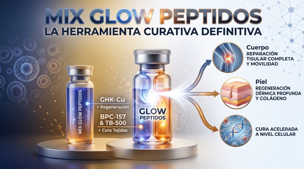 Mix GLOW péptidos, GLOW peptide, GLOW peptides, GLOW peptide blend, GLOW blend, GLOW stack, qué es GLOW peptide, qué es el Mix GLOW, mezcla GLOW de péptidos, péptidos GLOW, GHK-Cu, GHK Cu péptido, BPC-157, TB-500, GHK-Cu BPC-157 TB-500, GLOW GHK-Cu BPC-157 TB-500, beneficios del GLOW peptide, beneficios del Mix GLOW, GLOW y regeneración, GLOW y recuperación, péptidos para recuperación, péptidos para regeneración, péptidos para la piel, péptidos para reparación tisular, péptidos y piel, péptidos y colágeno, GHK-Cu y colágeno, GHK-Cu y piel, BPC-157 y recuperación, TB-500 y recuperación, reparación de tejidos, regeneración tisular, recuperación de tejidos, salud de la piel, cuidado de la piel, colágeno y piel, matriz extracelular, fibroblastos y colágeno, recuperación muscular, recuperación deportiva, recuperación de tejidos blandos, biología de los péptidos, terapia con péptidos, péptidos de investigación, péptidos regenerativos, péptidos de recuperación, stack de péptidos, combinación de péptidos, GLOW stack peptide, Glow blend peptide, GLOW peptide benefits, GLOW peptide explained, GLOW peptide guide, GLOW peptide research, GLOW peptide skin, GLOW peptide recovery, GLOW peptide BPC-157, GLOW peptide TB-500, GLOW peptide GHK-Cu, qué contiene GLOW peptide, cómo funciona GLOW peptide, GLOW peptide explicado, ciencia de los péptidos, péptidos y medicina regenerativa, péptidos y longevidad, biohacking y péptidos, recuperación celular, regeneración celular, señalización celular, tejido conectivo, salud del tejido conectivo