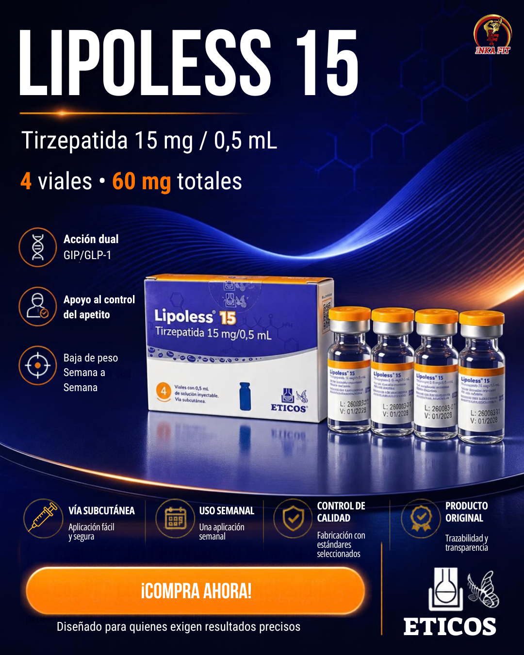 Lipoless 60mg, Lipoless 15mg, Lipoless tirzepatida, Lipoless tirzepatide, Lipoless Eticos, Laboratorios Eticos Lipoless, tirzepatida 60mg, tirzepatida 15mg, tirzepatida 15 mg 0.5 ml, tirzepatida 60 mg 4 viales, tirzepatida 60mg 4 viales, tirzepatida 15mg 4 viales, tirzepatida 0.5ml, tirzepatida inyectable, tirzepatida solución inyectable, tirzepatida subcutánea, tirzepatida medicamento, tirzepatida para control de peso, tirzepatida para obesidad, tirzepatida para sobrepeso, tirzepatida GIP GLP-1, agonista GIP GLP-1, agonista dual GIP GLP-1, péptido tirzepatida, peptido tirzepatida, peptide tirzepatide, tirzepatide 60mg, tirzepatide 15mg, tirzepatide injection, tirzepatide vial, tirzepatide 15 mg vial, Lipoless vial, Lipoless 4 viales, Lipoless 15 4 viales, Lipoless 60 mg, Lipoless 15 mg 0.5 ml, Lipoless Paraguay, Eticos Labs, Eticos Paraguay, Laboratorios Eticos, tirzepatida Eticos, tirzepatida Lipoless 15mg, tirzepatida Lipoless 60mg, tirzepatida 4 viales 15mg, tirzepatida 4 viales 0.5ml, tratamiento con tirzepatida, medicamento con tirzepatida, tirzepatida para pérdida de peso, tirzepatida control del peso, tirzepatida metabolismo, tirzepatida apetito, tirzepatida glucosa, Mounjaro tirzepatida, Mounjaro 15mg, Mounjaro tirzepatida 15mg, Mounjaro 60mg, alternativa a Mounjaro, tirzepatida tipo Mounjaro, medicamento tipo Mounjaro, comprar tirzepatida Perú, tirzepatida Perú, Lipoless Perú, comprar Lipoless Perú, Lipoless Lima, tirzepatida Lima, tirzepatida Arequipa, tirzepatida online Perú Péptido Tirzepatida Lipoless, Mounjaro alternativo, Tirzepatida 60mg Eticos Labs, 4 viales de 15mg 0.5ml, tratamiento para pérdida de peso, agonista dual GLP-1 y GIP, control de diabetes tipo 2, inyectable de tirzepatida, comprar Lipoless Tirzepatida, precio péptido Mounjaro Eticos Labs, supresor del apetito inyectable, reducción de grasa corporal, péptidos de alta calidad, Lipoless 60mg caja con 4 viales, alternativa a Mounjaro, salud metabólica, tratamiento de obesidad, dosificación 15mg por vial, Eticos Labs Perú, bienestar y control de glucosa, péptido liofilizado, Tirzepatida original, manejo de sobrepeso, inyectables éticos de laboratorio